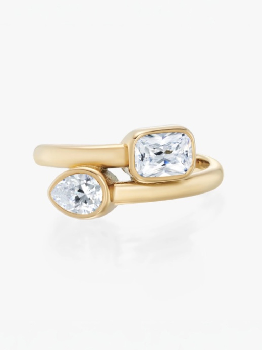 18k Gold plated Open-Wrap Ring with Two White Stones